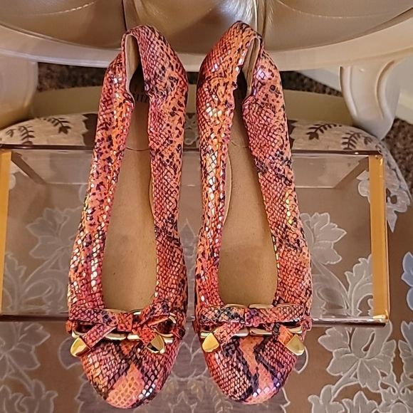 Gorgeous Stuart Weitzman Lynx Melon Iris Snakeskin Ballet Flats - Picture 7 of 16